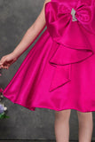Pink Party Dress with Oversized Bow And Stone Brooch For Girls
