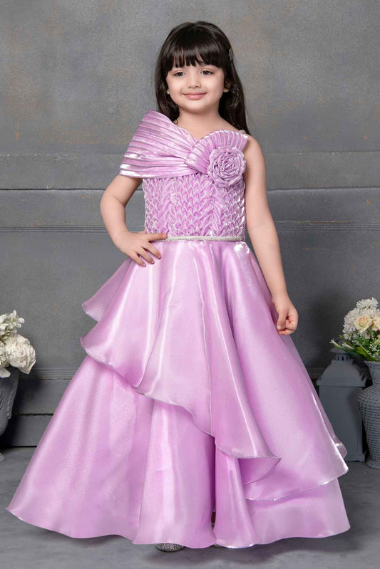 Purple Gown With Floral And Stone Work Embellished For Girls