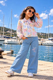 Floral Top with Wide-Leg Denim Jeans Set For Girls