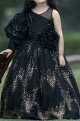 Black Gown With Sequin And Floral Embellished For Girls