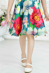 Organza Multicolor Floral Printed Frock For Girls