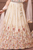 Cream Floral Embroidered Lehenga Choli with Dupatta for Girls