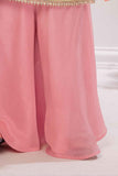 Peach Mirror Worked Embroidery Top And Palazzo Set For Girls