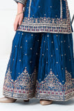 Blue Embroidered Kurti with Flared Palazzo Set For Girls