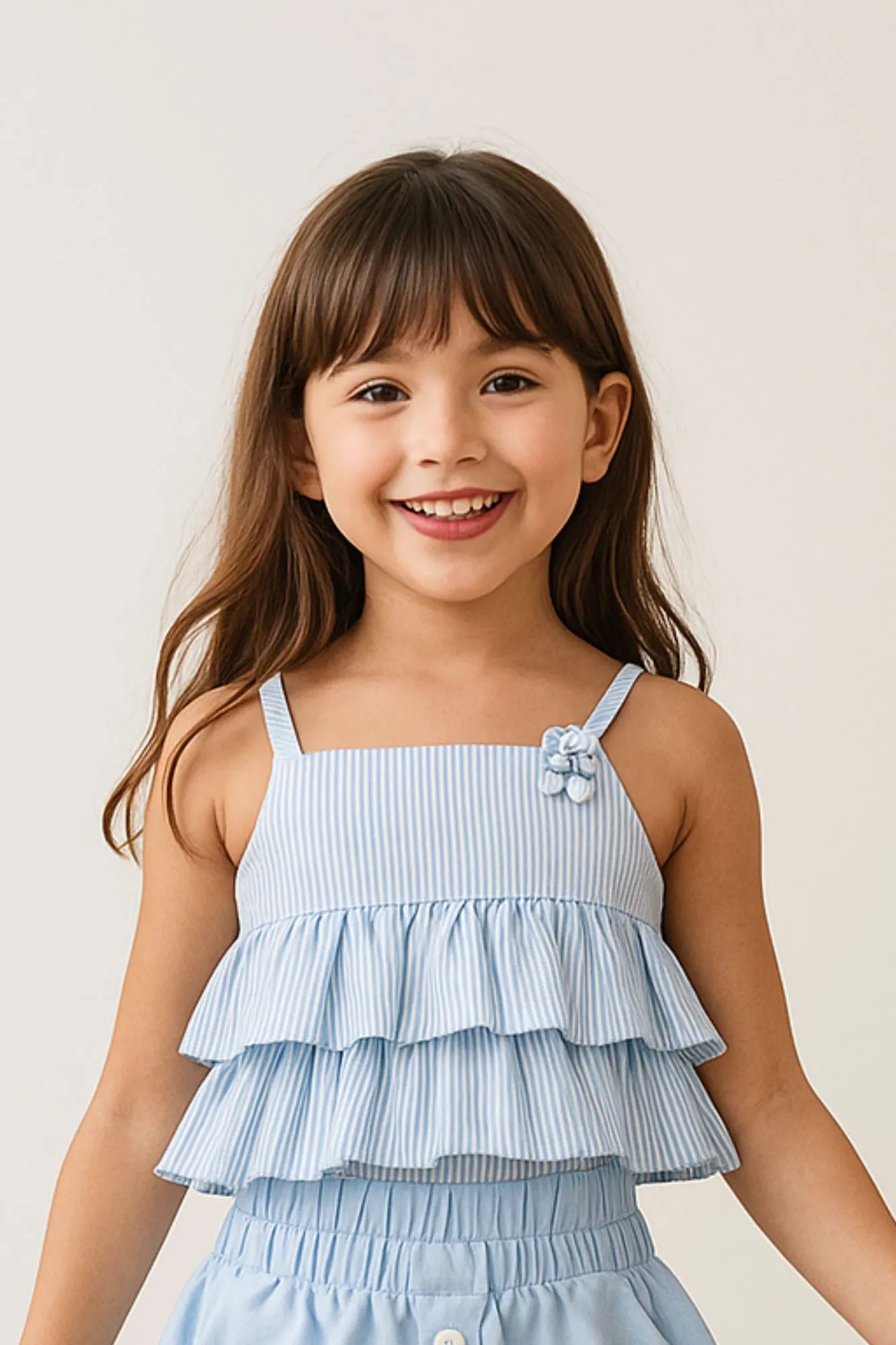 Powder Blue Ruffle Top and Skirt Co-ord Set For Girls