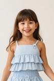 Powder Blue Ruffle Top and Skirt Co-ord Set For Girls