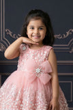 Blush Pink Sequin Embellished Bow Party Wear Frock For Girls