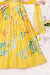 Yellow Lehenga Choli With Printed And Embroidery Work For Girls