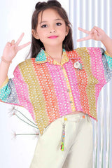 Multicolor Printed Top With White Bottom For Girls