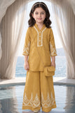Mustard Floral Embroidered Co-ord Set For Girls