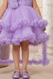 Lavender Layered Ruffle Party Frock With Tailback For Girls