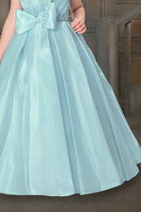 Sky Blue Gown With Bow Embellished For Girls