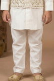 Ivory Kurta Pyjama Set With Embroidered Nehru Jacket For Boys