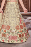 Cream Floral Embroidered Lehenga Choli Set with Dupatta For Girls
