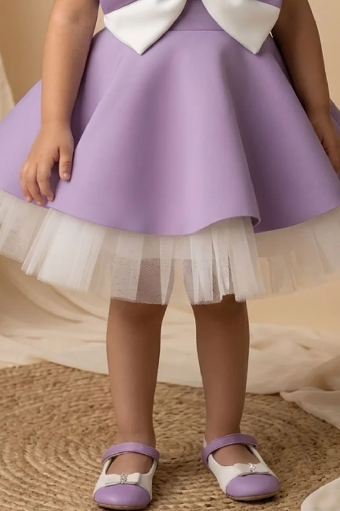 Girls Purple and White Bow Detailed Party Wear Frock