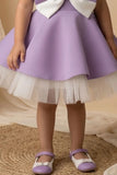 Girls Purple and White Bow Detailed Party Wear Frock