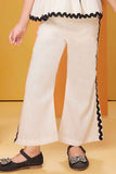 Cream Sleeveless With Black Flower Embellished Top And Pant Set For Girls