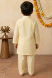 Yellow Embroidered Linen Kurta Set For Boys