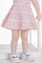 Pink Printed Cotton Casual Wear Frock For Girls