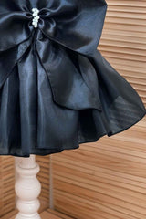 Black Bow Embellished With Pearls Work Frock For Girls