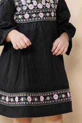 Black Casual Frock With Embroidery Work For Girls