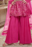 Pink Embroidered Peplum Top Palazzo Set for Girls