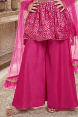 Pink Embroidered Peplum Top Palazzo Set for Girls
