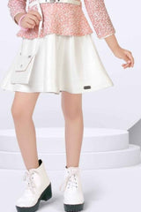 Stylish Pink Full Sleeves Sequins Worked Top With White Skirt Set For Girls