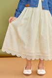 Ivory Butterfly Embroidered Dress with Denim Jacket For Girls