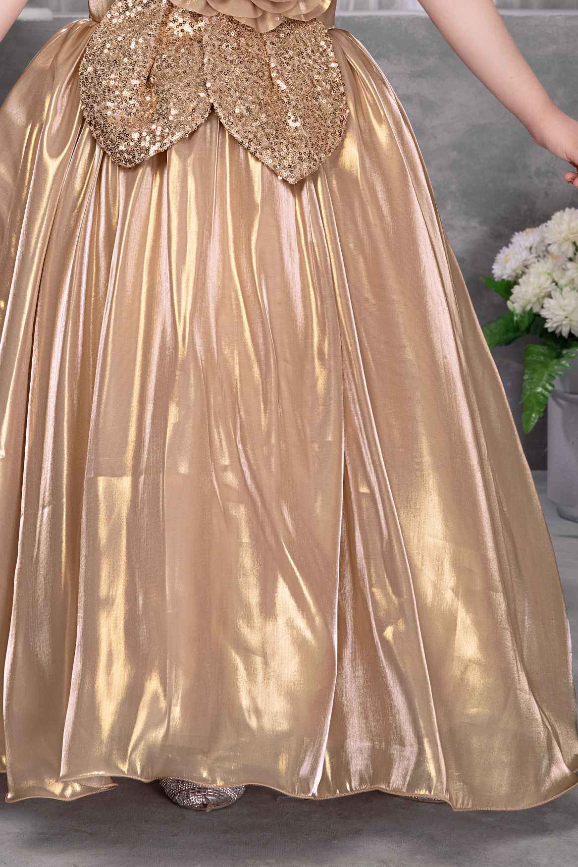 Copper Brown Floral Embellished With Sequins Gown For Girls Lagorii Kids Copper Brown Floral Embellished With Sequins Gown For Girls Lagorii Kids