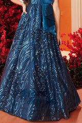 Blue Sequins Embroidery Partywear Gown For Girls