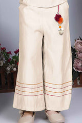 Stylish Beige Embroidered Co Ord Set For Girls