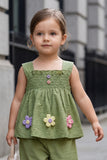 Olive Green Floral Appliqué Top and Capri Co-Ord Set With Floral Applique