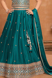 Teal Green Lehenga Choli With Sequin Work And Embroidered For Girls