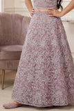Onion Pink Embroidered Lehenga Choli with Sequin Work for Girls