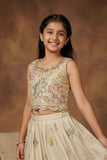 Elegant Ivory Multicolor Embroidered Lehenga Choli For Girls