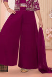 Wine Purple Palazzo Set with Embroidered Jacket For Girls