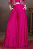 Rani Pink Embroidered Palazzo Set with Crop Top & Jacket For Girls