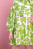 Green And Off White Abstract Printed Casual Dress For Girls