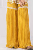 Mustard Embroidered And Mirror Work Top With Sharara Set For Girls