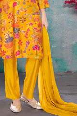 Yellow Printed Straight Kurta And Pant Set For Girls