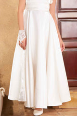 Stylish White Satin Partywear Gown For Girls