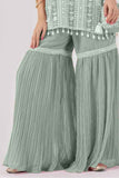 Girls Pista Green Embroidered Palazzo Set