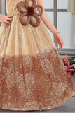 Champagne One-Shoulder Sparkle Party Gown for Girls