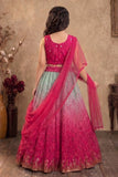 Pink and Aqua Mirror embroidered Lehenga Choli Set with Dupatta