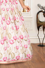 Cream Floral Printed And Sequin Work Lehenga Choli For Girls