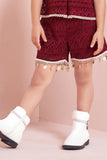 Girls Maroon Sleeveless Shorts Set with Lace Detailing