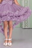 Lavender Sequin Bodice Party Wear Frock with Ruffle Hem & Bow Accent For Girls