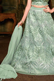 Mint Green Embroidered Lehenga Choli Set For Girls