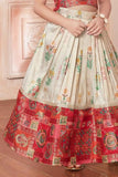 Cream And Rani Pink Print And Traditional Patchwork Lehenga Choli For Girls